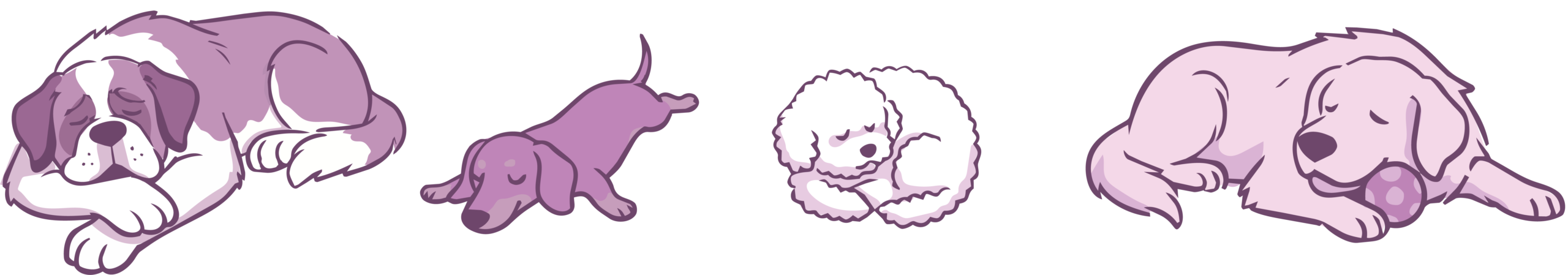 Clipart of different dogs sleeping for Feels Like Home Dog sitting Services