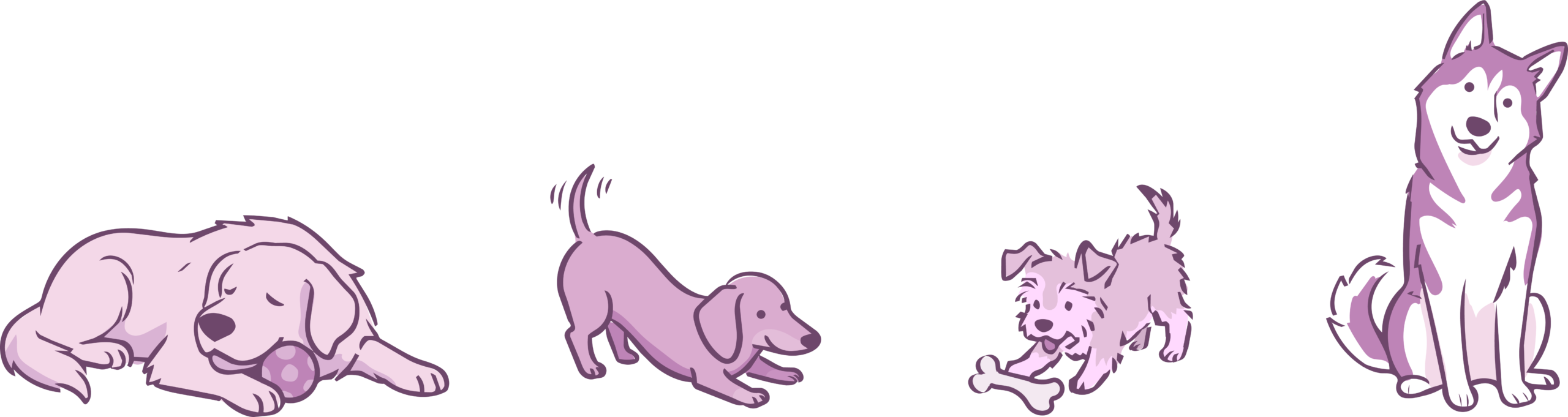 Clipart of different dogs for Feels Like Home Dog sitting Services