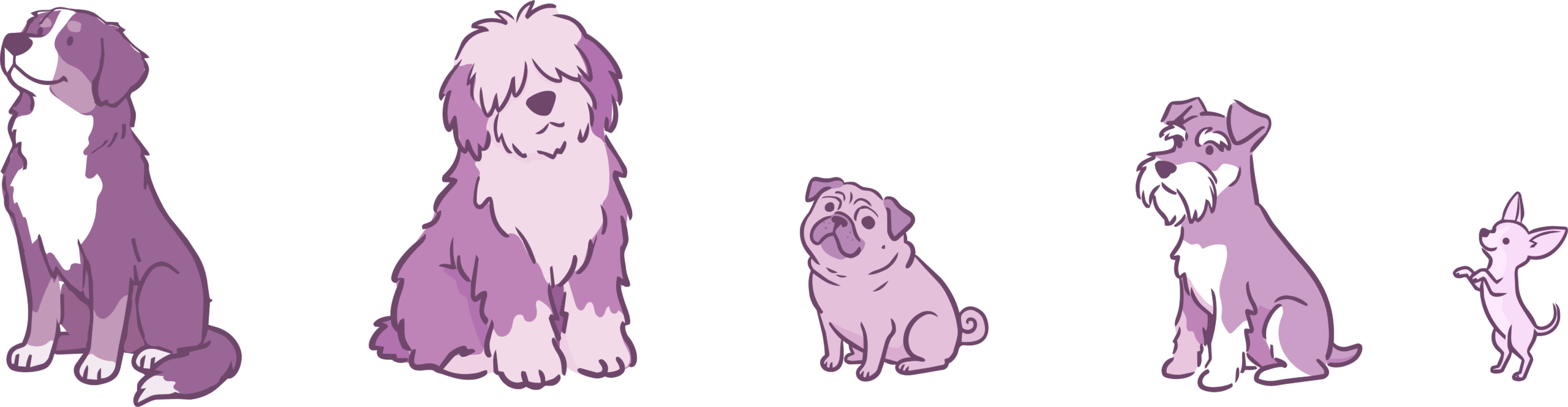 Clipart of different dogs for Feels Like Home Dog sitting Services